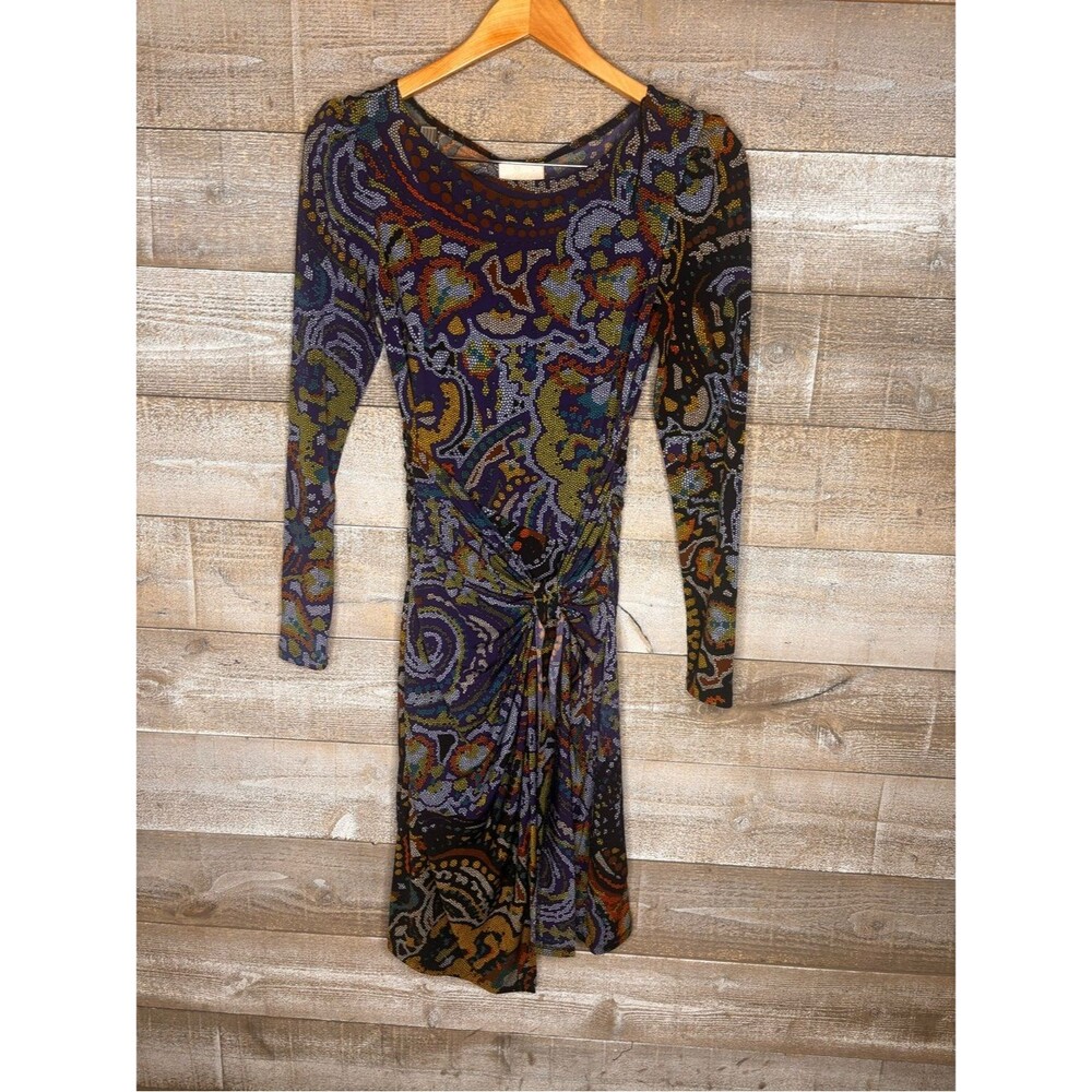 Donna Morgan Long Sleeve boho Paisley Wrap Dress in Multi-Color